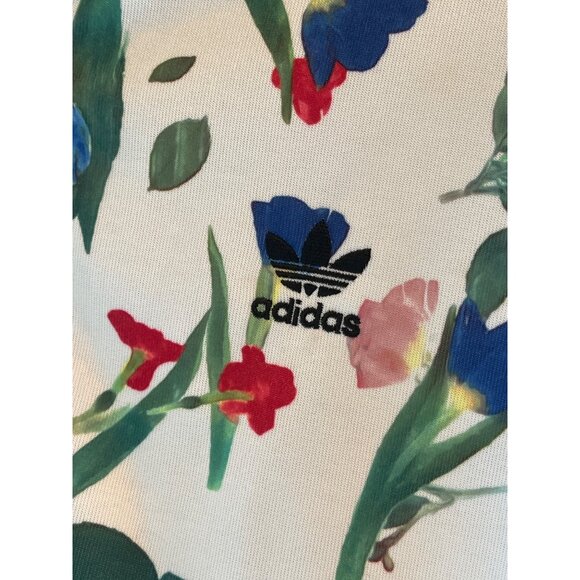 Adidas Womens Floral Print Track Jacket With Black Stripes & Full Zip Closure Si - Picture 3 of 8